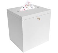 Creative Deco Boite en Bois pour Enveloppes Blanc | 29 x 25 x 30 cm | avec Couvercle et Clé | Boîte pour Occasions Spéciales | Urne Anniversaire | Mariage | Boite a Souvenirs, Cartes Lettre