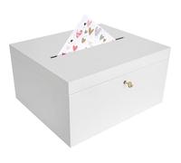 Creative Deco Boite en Bois pour Enveloppes Blanc | 29 x 25 x 15 cm | avec Couvercle et Clé | Boîte pour Occasions Spéciales | Urne Anniversaire | Mariage | Boite a Souvenirs, Cartes Lettre