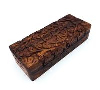 Boîte en bois faite à la main - Taille S - Avec arbre de vie - Pour ranger des bijoux - Famille spiritualité - Style de vie de l'Inde (taille S 13,5 x 5,5 x 3,5 cm - Poids : environ 170 g)