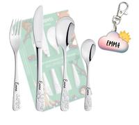 Boîte en bois personnalisée avec couverts pour enfants avec gravure - 5 pièces - Avec nom - Différents motifs (chantier, princesse, football et bien plus encore) - Cadeau pour baptême, naissance ou