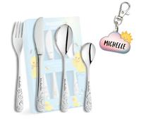 Boîte en bois personnalisée avec couverts pour enfants avec gravure - 5 pièces - Avec nom - Différents motifs (chantier, princesse, football et bien plus encore) - Cadeau pour baptême, naissance ou