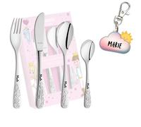 Boîte en bois personnalisée avec couverts pour enfants avec gravure - 5 pièces - Avec nom - Différents motifs (chantier, princesse, football et bien plus encore) - Cadeau pour baptême, naissance ou