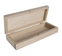 Boîte en bois rectangulaire peu profonde avec couvercle et fermeture à boulon | 20,5 x 8 x 4 cm | Boîte de rangement plate | Non peinte et non traitée