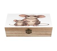 Boîte en bois représentant une mère et ses petits rats. Coffret de rangement vintage robuste avec couvercle à charnière. Boîte à souvenirs en bois raffinée. Grand coffret à bijoux. Joli porte-bijou