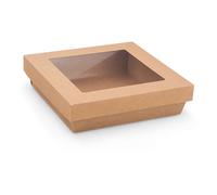 Boîte en carton carrée 150cl couvercle à fenêtre Kraft brun - lot de 40