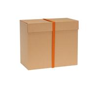 Boîte en carton marron, 3 compartiments A4, aimants, élastiques orange - Hübsch, Elo - 33x16.3x25.3 cm