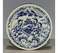 Boîte en céramique antique, dynastie Qing, décoration en argile bleue et blanche, 6 cm, motif histoire de personnage pour le salon