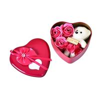 Boîte en forme de cœur, Boîte cadeau en fer en forme de cœur avec savon, fleur, bouquet de roses multicolores 12x12x5cm(Rose Red)