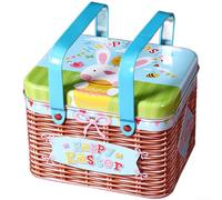 Boîte en métal avec poignée avec imprimés amusants de dessins animés pour ranger des cookies, bonbons, chocolats, couvercle sécurisé et construction en fer pour un rangement organisé (D)