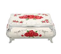 Boîte en Métal Boîte Décorative Boîte à Bijoux Vintage, Alliage de Métal Exquis Belle Décoration Boîte de Rangement Rectangulaire en Flanelle Boîte à Bibelots pour Dames Filles, Rose rouge blanche