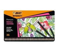 BIC Intensity Premium Boîte de Crayons de Couleur Professionnel en Bois, Crayons de Couleur pour Adultes - Couleurs Assorties, Boîte en Métal de 36