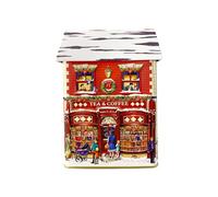 Boîte en métal en forme de maison de ville "Thé & café d’hiver" Boîte à gâteaux déco, env. 14 x 7.5 x 21 cm Volume : 1,6 L