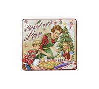 Boîte en métal rectangulaire avec l’inscription "Baked with Love" design rétro Rouge Boîte à gâteaux déco, env. 23 x 21.5 x 4 cm Volume : 1,9 L