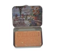 Boîte en métal terrasse provençale avec savonnette marseillaise melon 60g-Fabrication française-enrichie en beurre de karité bio
