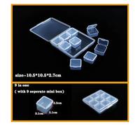Boîte en plastique transparente à compartiments à vis, présentoir for bijoux, boucles d'oreilles, conteneur, organisateur de terminaux transparents, boîtes de rangement for outils(9 in 1-10.5x10.5x2.7