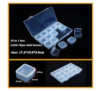 Boîte en plastique transparente à compartiments à vis, présentoir for bijoux, boucles d'oreilles, conteneur, organisateur de terminaux transparents, boîtes de rangement for outils(15 in 1-10x10.5x2.7)