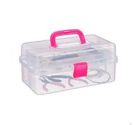 Boîte en plastique transparente lot de 10 avec poignée 9 compartiments pour petits objets HLP: 14x33x19 cm rose
