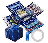 Boîte explosive 5 couches DIY Boîte surprise avec ruban adhésif + ruban, coffret cadeau polyvalent pour anniversaire, Noël, Saint-Valentin, mariage et anniversaire (bleu)
