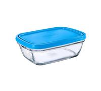 Duralex Freshbox|Boite de conservation alimentaire rectangle avec couvercle en plastique bleu 1,1 L|1 Unité|Verre ultra résistant aux rayures, Compatible Micro-ondes et Lave-Vaisselle, Made in France