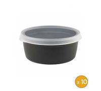 Boîte hermétique ronde noire 1,2 L + couvercle transparent - lot de 10