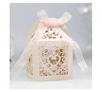 Boite Kraft Coffrets cadeaux Kraft 20 pièces/ensemble coeur d'amour découpé au Laser chariot creux faveurs boîtes à biscuits bonbons avec ruban fournitures de fête mariage(Cream color)