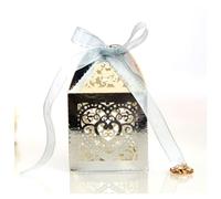 Boite Kraft Coffrets cadeaux Kraft 20 pièces/ensemble coeur d'amour découpé au Laser chariot creux faveurs boîtes à biscuits bonbons avec ruban fournitures de fête mariage(Silver)