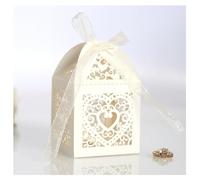 Boite Kraft Coffrets cadeaux Kraft 20 pièces/ensemble coeur d'amour découpé au Laser chariot creux faveurs boîtes à biscuits bonbons avec ruban fournitures de fête mariage(Lvory)