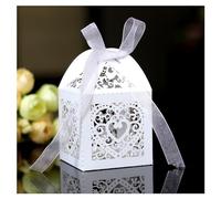 Boite Kraft Coffrets cadeaux Kraft 20 pièces/ensemble coeur d'amour découpé au Laser chariot creux faveurs boîtes à biscuits bonbons avec ruban fournitures de fête mariage(White)