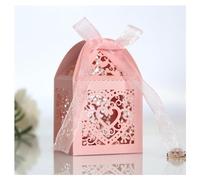 Boite Kraft Coffrets cadeaux Kraft 20 pièces/ensemble coeur d'amour découpé au Laser chariot creux faveurs boîtes à biscuits bonbons avec ruban fournitures de fête mariage(Pink)