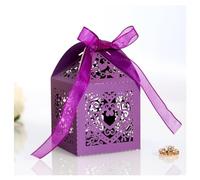 Boite Kraft Coffrets cadeaux Kraft 20 pièces/ensemble coeur d'amour découpé au Laser chariot creux faveurs boîtes à biscuits bonbons avec ruban fournitures de fête mariage(Purple)