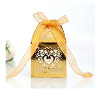 Boite Kraft Coffrets cadeaux Kraft 20 pièces/ensemble coeur d'amour découpé au Laser chariot creux faveurs boîtes à biscuits bonbons avec ruban fournitures de fête mariage(Gold)