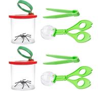 Boîte Loupe à Insecte, 6 Pcs Loupes à Insectes Kit, 2 Boîtes à Insectes Grossissantes, 2 Pince à épiler en 2 Attrape Insectes Ciseaux, Boite a Insecte pour Enfant Outil d'Exploration de Nature Science