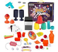 Boîte magique pour enfants, tours de magie avec chapeau magique, baguette magique, instructions et bien d'autres ustensiles, mallette magique pour apprendre facilement des tours de magie et des