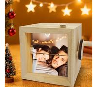 Boîte mécanique à rabat avec animation photo LED personnalisée, livre à manivelle personnalisé pour couple, cadeau de mémoire d'amour personnalisé pour lui (8 photos, avec LED)