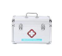 Boîte médicale Armoire à pharmacie de rangement en métal premiers secours avec compartiments Grandes boîtes Boîtes blanches Argent, Moyen(Silver,M)