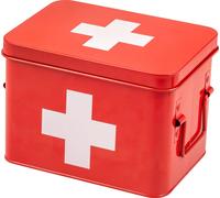 boîte médicale eluno, boîte de premiers secours avec plateau amovible et 4 compartiments, en métal rouge
