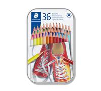 Staedtler Crayons de couleur 175 M36ST – hexagonaux sans bois, boîte métal 36 assortis