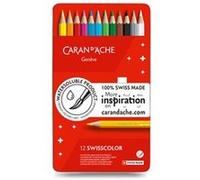 Caran d'Ache – Crayons de couleur Swisscolor – Étui métal 12, mine 2,8 mm, bois de cèdre