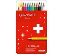Caran d'Ache Crayons de couleur Swisscolor 1284712 – 12 crayons permanents, étui en métal