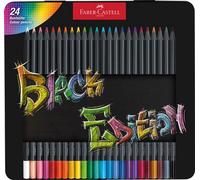 Faber-Castell 116425 Black Edition 24 Crayons de Couleur dans une Boîte en Métal, Résistants à la Rupture, Prise en Main Ergonomique, Crayon de Couleurs Colorier sur Papier Clair et Foncé