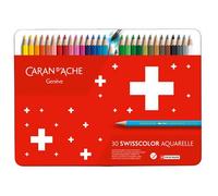 Caran d'Ache – Crayons de couleur Swisscolor – Étui métal 30 – Mine 2,8 mm – Bois de cèdre