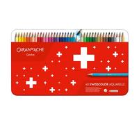 Caran d'Ache – Crayons de couleur Swisscolor – Étui métal de 40 – Mine 2,8 mm – Bois de cèdre