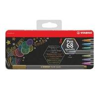 STABILO Feutre métallisé Pen 68 Metallic- Boîte métal 8 feutres Dessin métallisés Pointe Moyenne- Coloris Assortis (avec Attache)