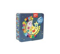 APLI Kids 15221 - Jeu de Gommettes Lune en Boîte Métallique, Gommettes Enfants dès 3 Ans, Jeu créatif et éducatif.