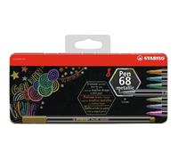 STABILO - Feutre de coloriage - Pen 68 metallic- Boîte métal x 8 feutres dessin métallisés pointe moyenne - coloris assortis