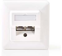 Boîte murale réseau | Encastré | 2 ports | CAT5e | Droit | Femme | Plaqué Or | ABS | Blanc | Boîte