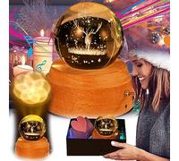 Boîte Musique, Boule Cristal 3D Boîte à Musique Projection Lumière Chaude Rotation 360° K9 Boule Cristal Cadeaux USB Alimenté Anniversaire Fête Mères Cadeaux Noël Avec Boîte Cadeau Carte Voeux Elk