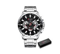 (Boîte noire argentée) Montres Curren pour hommes, marque de luxe, chronographe, quartz, étanche, sport