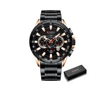 (Boîte noire en or rose) Montres Curren pour hommes, marque de luxe, chronographe, montre à quartz,