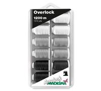 Boîte Overlock Aerolock Madeira No.125 12 x 1,200m Noir Gris Et Blanc Miniking